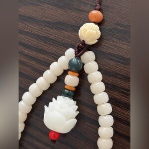 Semi Precious Beaded Bag Phone Charm Lanyard with White, Green, Red Accents